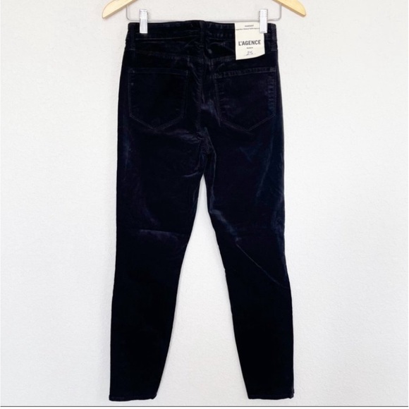 L'AGENCE Margot Velvet High Rise Skinny Pants Size 25 Black NWT Button Placket - Picture 5 of 6